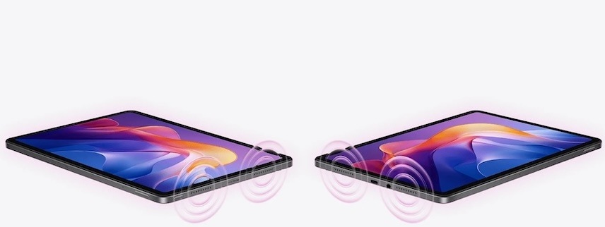 Tablet Xiaomi Redmi Pad 2 4 GB / 256 GB sivý Štvoricu reproduktorov rozmiestnil výrobca do všetkých štyroch rohov tabletu, teda je postarané o bohatý, priestorový a pohlcujúci zvuk