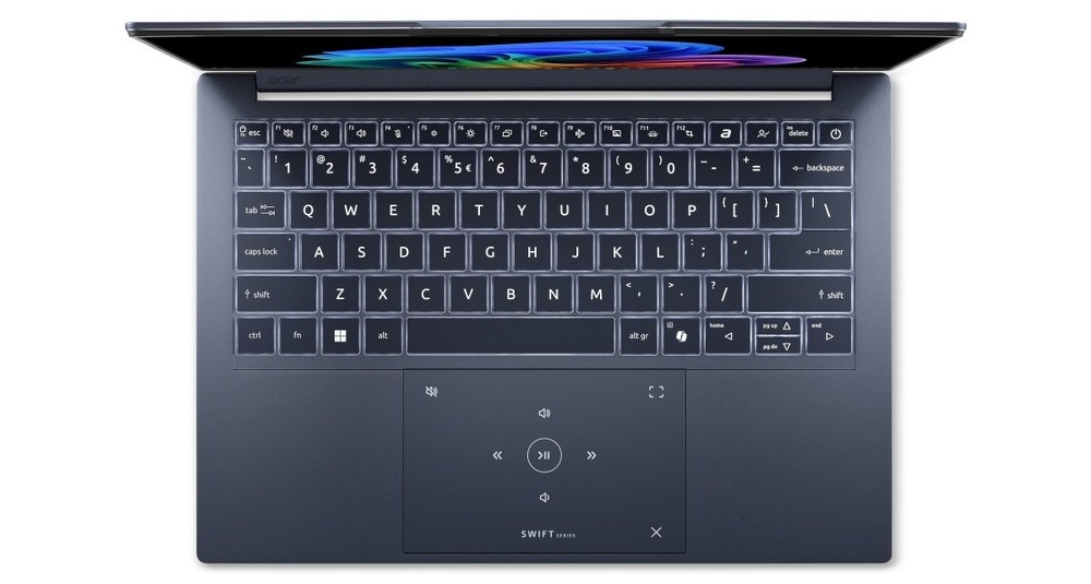 Notebook Acer Swift Go 14 AI (SFG14-I71-7285) modrý Pohľad zhora na klávesnici notebooku Acer Swift Go 14 AI (SFG14-I71-7285)