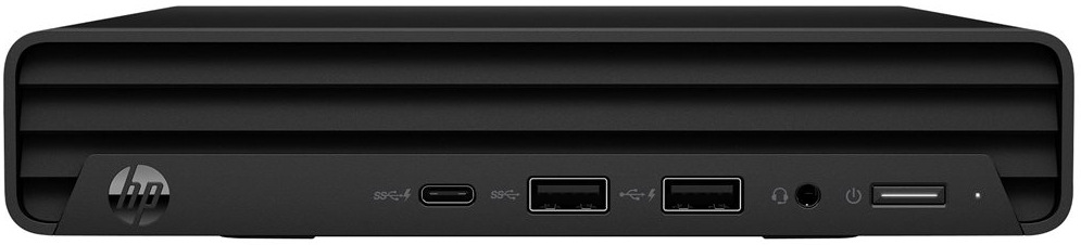 PC mini HP Pro Mini 260 G9 čierny Predná strana mini PC HP Pro Mini 260 G9 s portom USB-C, 2 USB-A vstupmi aj audio konektorom