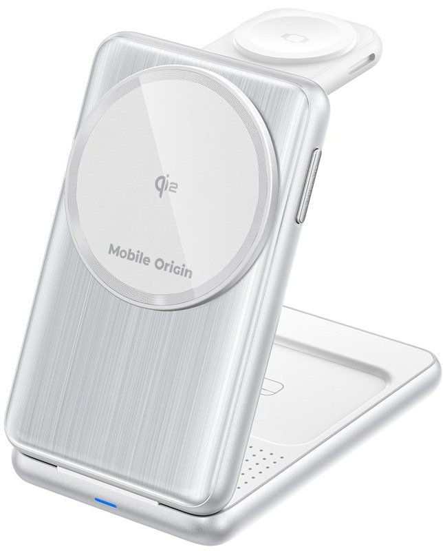 Bezdrôtová nabíjačka Mobile Origin PW8 3in1 Foldable Qi2 - strieborná