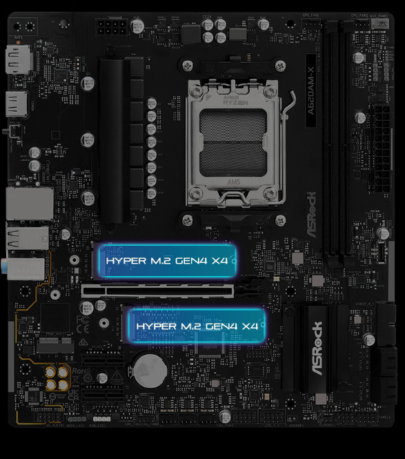 Základná doska ASRock A620AM-X čierna ASRock A620AM-X má sloty PCIe 4.0″ width=