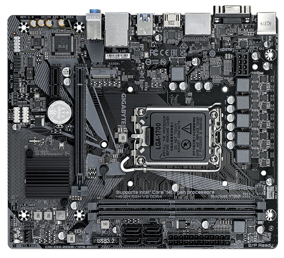 Základná doska Gigabyte H610M S2H V3 DDR4 s jednoduchou a prehľadnou výbavou, čierna farba