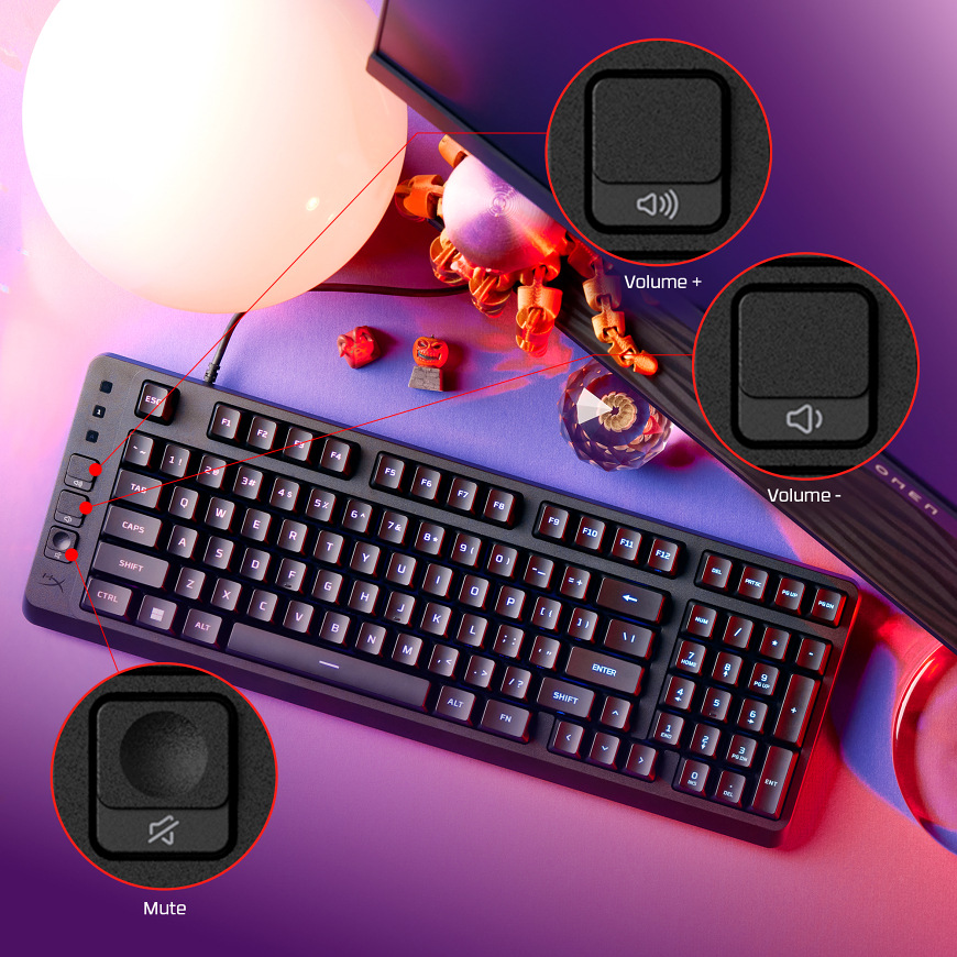 Klávesnica HyperX Eve 1800 – multimediálne tlačidlá pre hlasitosť a stlmenie