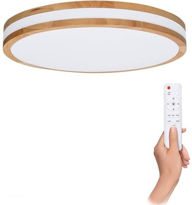 Stropné LED svietidlo Solight WO8008 60 W s diaľkovým ovládačom a dubovým dekorom