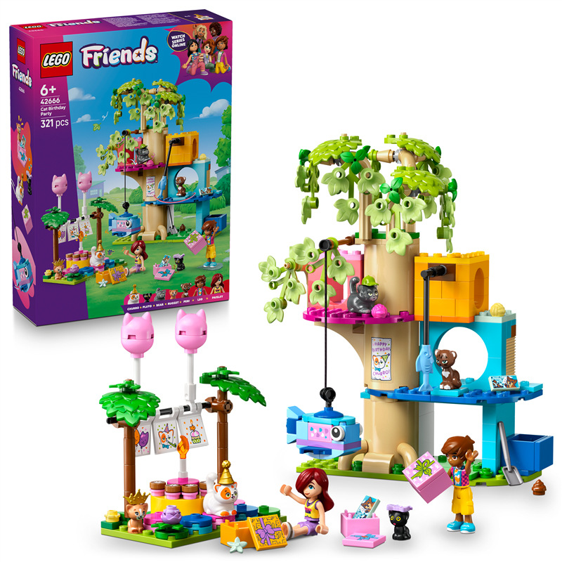 Stavebnica LEGO® Friends 42666 Mačacia narodeninová oslava a dom na strome