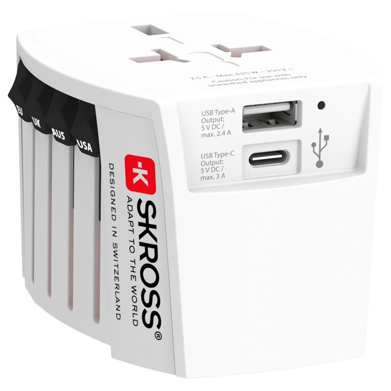Cestovný adaptér SKROSS MUV USB, USB A+C, univerzálny pre 150 krajín