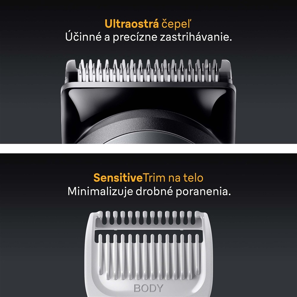 Zastrihávač multifunkčný Braun Series 5 AIO5520 sivý Detail obrázkov hlavice zastrihávača.