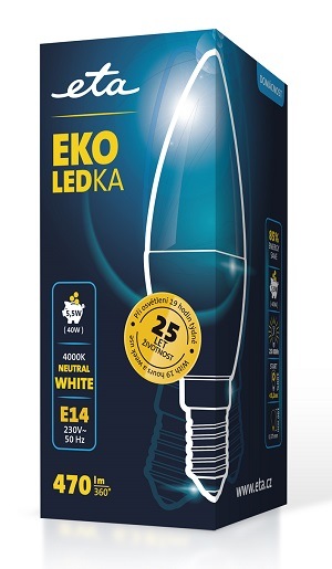 LED žiarovka ETA EKO LEDka sviečka 5,5W, E14, neutrálna biela LED žiarovka ETA EKO LEDka sviečka 5,5W, E14, neutrálna biela