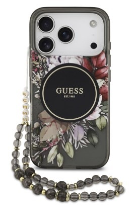 Kryt na mobil Guess IML Flowers Strap MagSafe na Apple iPhone 17 Pro čierny Kryt na mobil Guess IML Flowers Strap MagSafe na Apple iPhone 17 Pro čierny