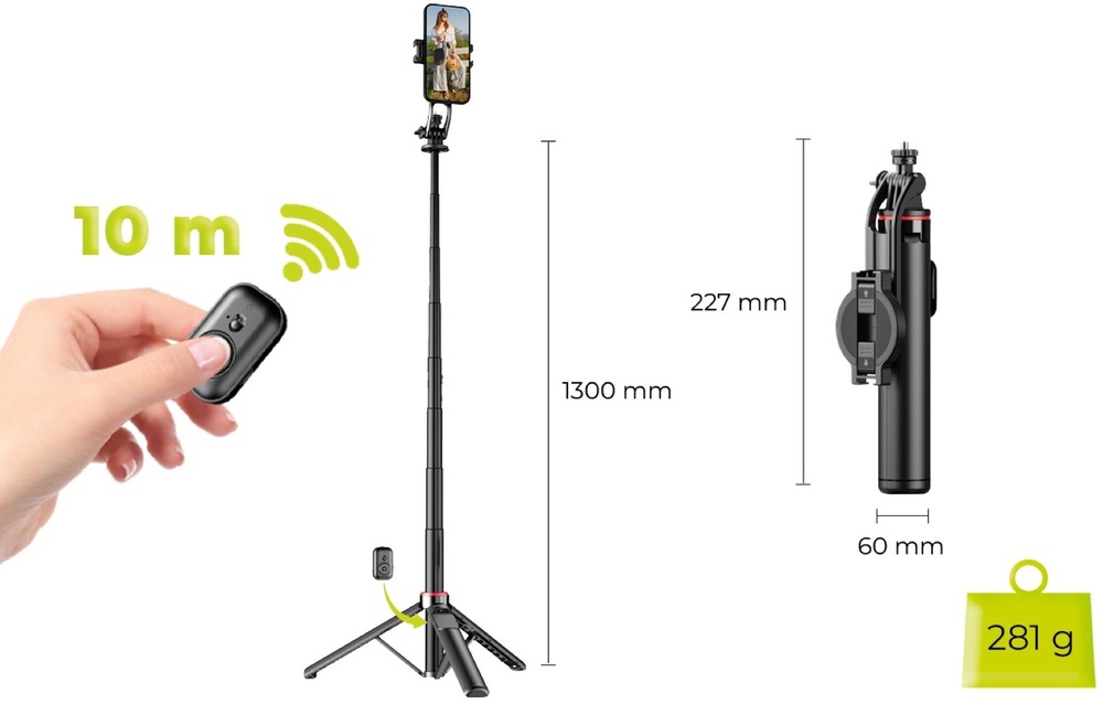 Selfie tyč Mobile Origin Magnetic Selfie Stick Tripod S1 čierna