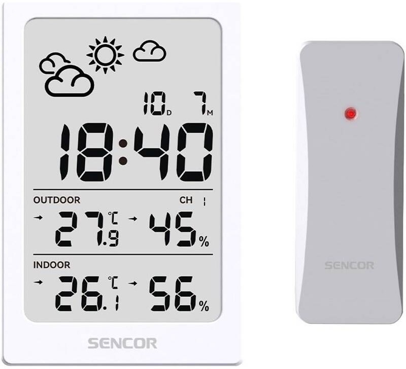 Meteostanica Sencor SWS 2300 W, biela, s displejom, časom a predpoveďou, hlavný pohľad.