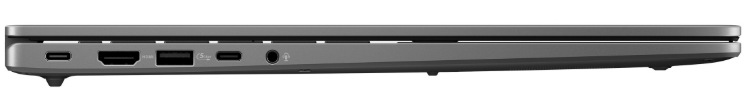 Notebook Asus Vivobook S16 strieborný ASUS Vivobook S16 z ľavého uhla s OLED displejom, klávesnicou a touchpadom