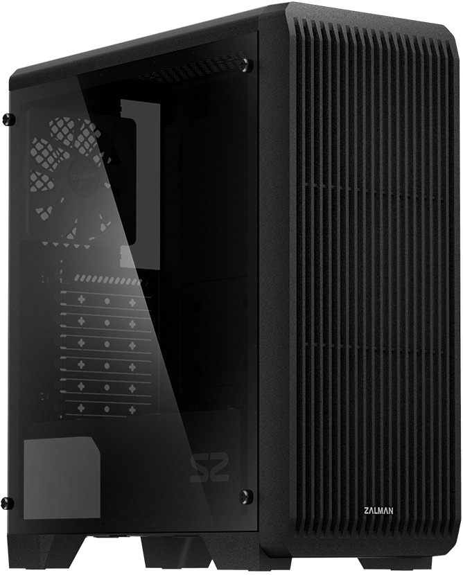 Pohľad do PC skrine Case Zalman S2 TG s priehľadným bokom z temperovaného skla