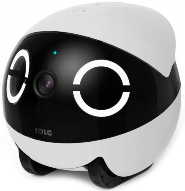 IP kamera Enabot ROLA Mini v podobe pojazdného robota v bielej farbe so vstavanou kamerou