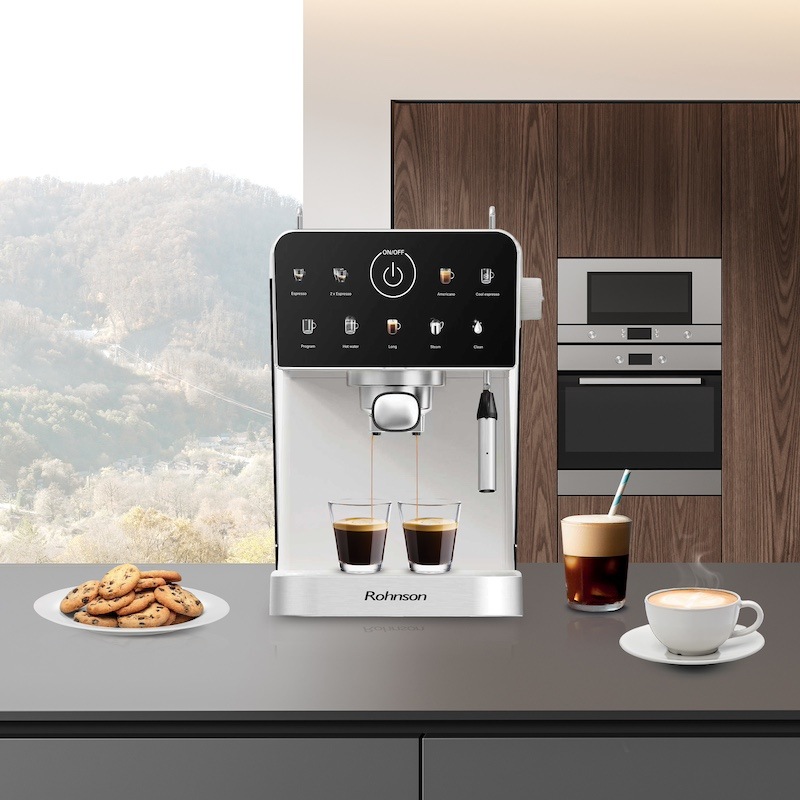 Pákový kávovar Rohnson R-98033C Hot & Cold biely Kávovar pracuje s precíznym systémom riadenia teploty