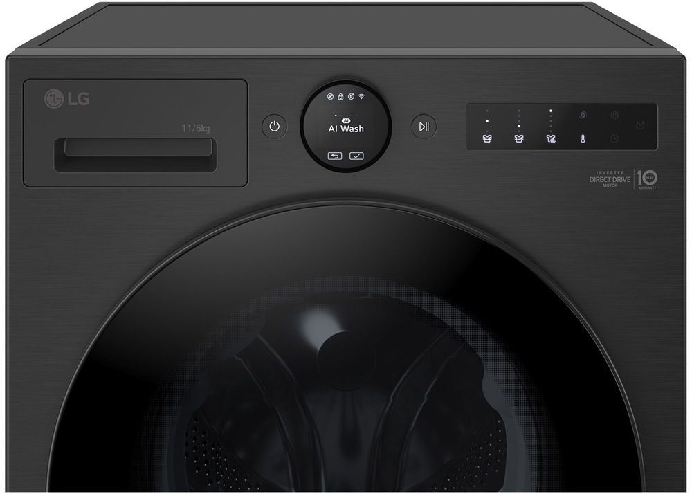 Práčka so sušičkou LG W4X7016TBB čierna Detail ovládacieho panelu práčky LG GW4X7016TBB s displejom AI Wash a dotykovými tlačidlami.