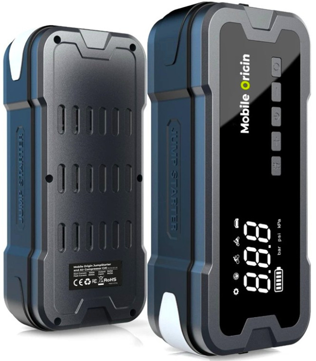 Štartovací box Mobile Origin CA01 s LCD displejom, integrovaným kompresorom a powerbankou, tmavé prevedenie