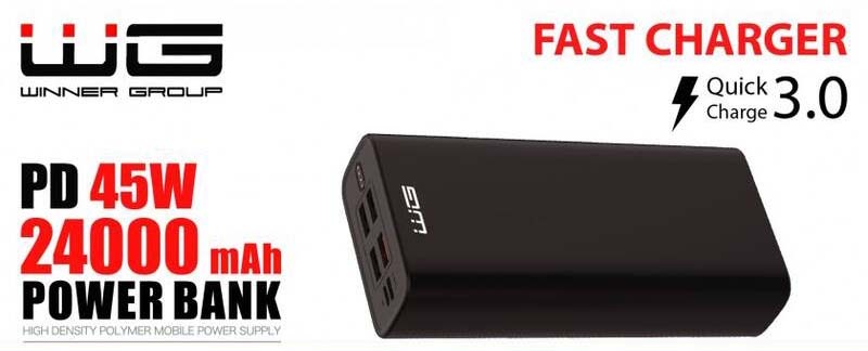 Powerbank WG 24000 mAh + USB-C PD 45W + QC 3.0 čierna Powerbank WG 24000