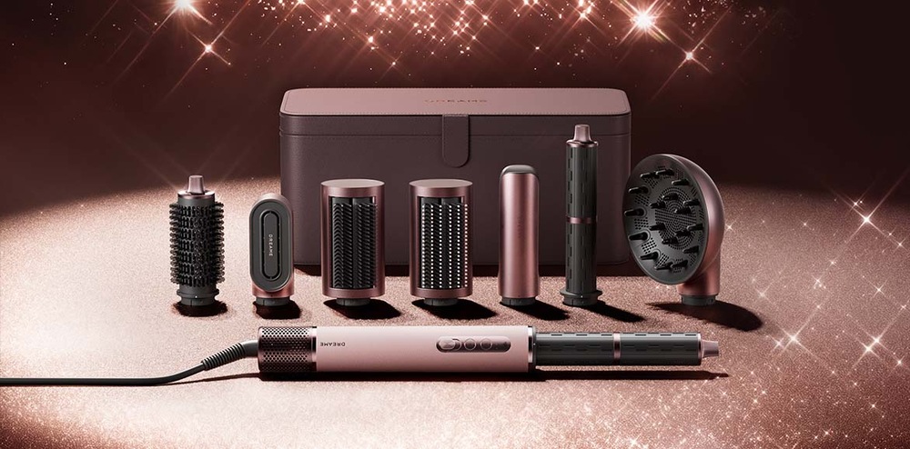 Fén Dreame AirStyle Pro HI Rose Pink ružový Detailný pohľad na ružové úložné púzdro a vymeniteľné príslušenstvo Dreame AirStyle Pro HI
