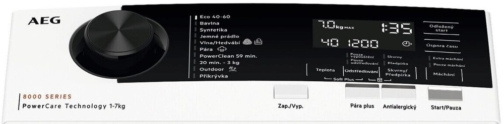 Práčka AEG PowerCare 8000 LTR8E373AC biela Ovládací panel práčky AEG LTR8E373AC radu 8000 PowerCare