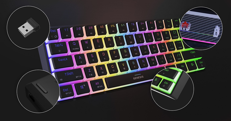 Klávesnica Genesis THOR 660 G2, RGB, Bluetooth, Gateron Brown, US layout biela Klávesnica Genesis THOR 660 G2, RGB, Bluetooth, Gateron Brown, US layout biela