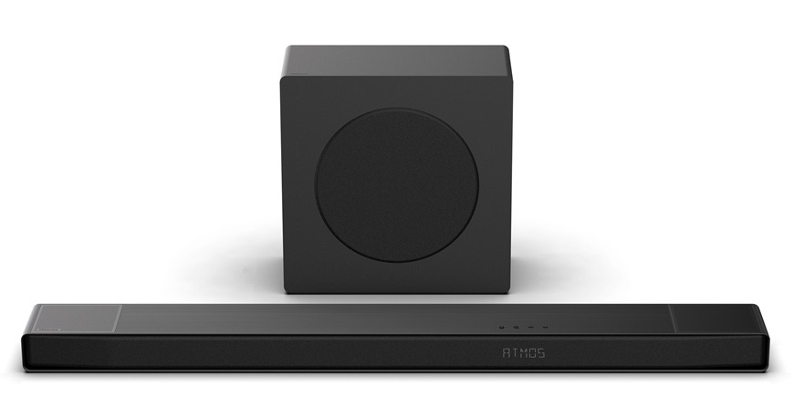 Predný pohľad na soundbar Hisense AX3120Q s bezdrôtovým subwooferom.