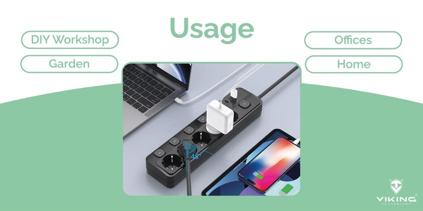 Kábel predlžovací Viking 5× zásuvka, 1× USB, 2× USB-C, 1,5m čierny Kábel predlžovací Viking 5× zásuvka, 1× USB, 2× USB-C, 1,5m - čierny