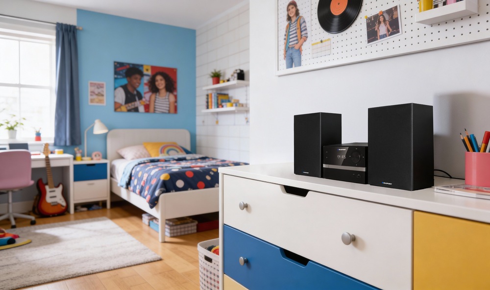 Mikro HiFi systém Blaupunkt MS9BT čierny LED displej prehľadne zobrazuje režim, čas a nastavenie pre jednoduchú orientáciu pri používaní.
