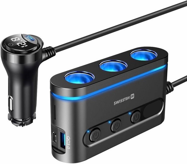 Adaptér do auta Swissten 3x CL, 2x UCB-C PD a 1x USB-A QA 3.0, 108 W - 216 W čierna Swissten 20114010