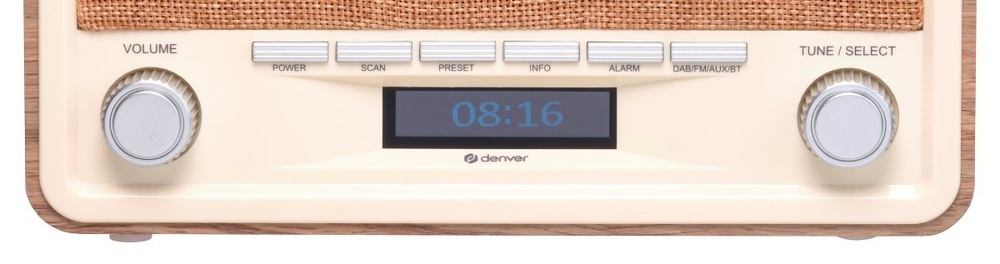 Rádioprijímač s DAB+ Denver DAB-18 hnedý Detailný pohľad na LCD displej pri rádioprijímači Denver DAB-18