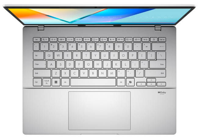 Strieborná klávesnica ASUS Vivobook S14 bez numerickej časti s rozmerným touchpadom