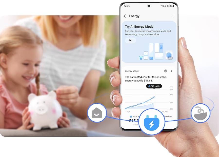 Chladnička s mrazničkou Samsung RB34C705CS9/EF strieborná AI Energy v aplikácii SmartThings