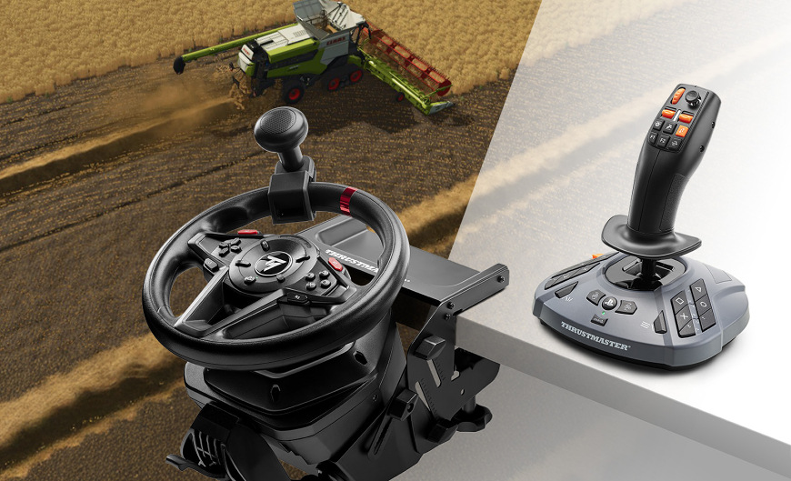 Volant a joystick pri použití vo farmárskom simulátor
