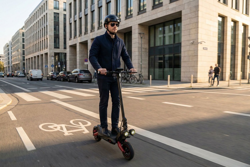 Elektrická kolobežka Sencor SCOOTER X40 čierna Elektrická kolobežka Sencor SCOOTER X40 pri jazde mestskými ulicami.