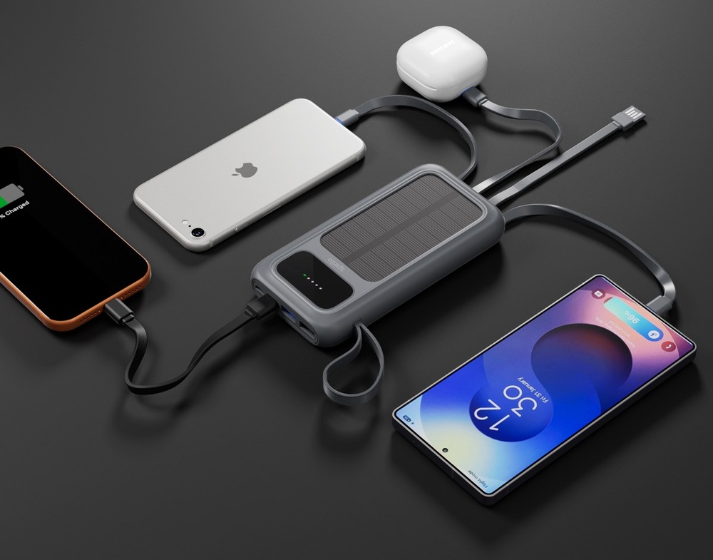 Powerbank Spello by Epico ForcePack 5in1 10000mAh solární, s integrovanými káblami SP15 sivá Powerbanka Spello