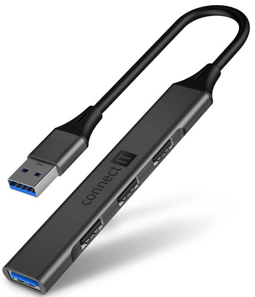 USB Hub Connect IT USB-A (1xUSB-A 3.0, 3xUSB-A 2.0) sivý