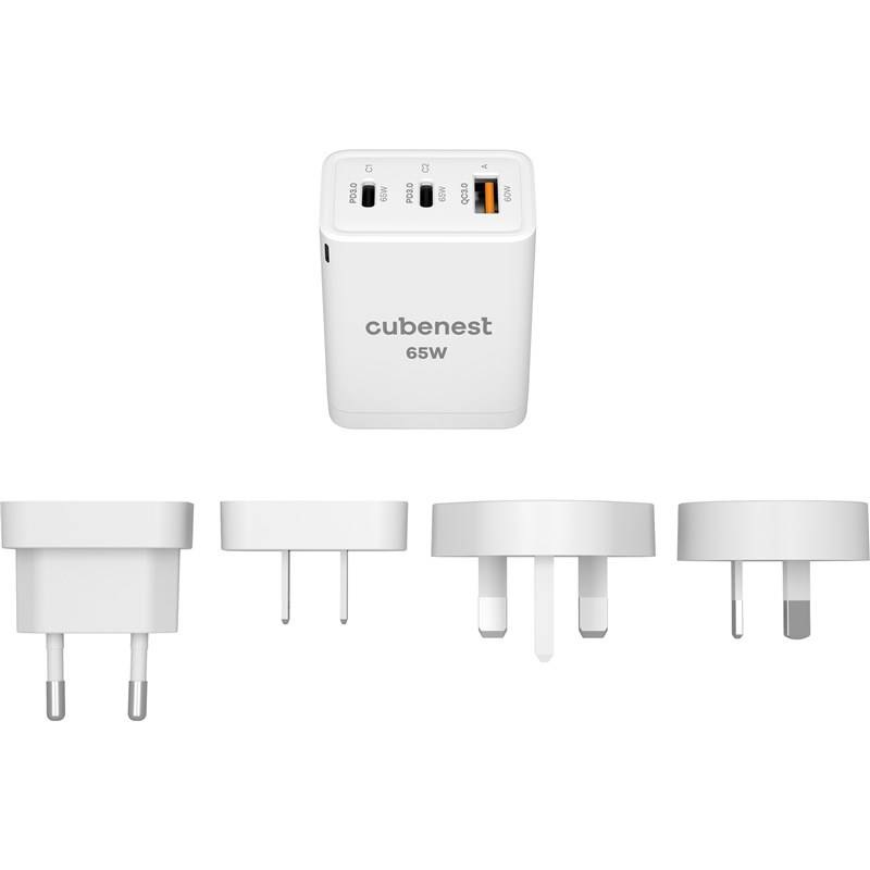 Cestovný adaptér Cubenest nabíjací 2xUSB-C/1xUSB, 65 W GaN, EU, UK, US, AU Cestovný adaptér Cubenest nabíjací 2xUSB-C/1xUSB, 65 W GaN, EU, UK, US, AU