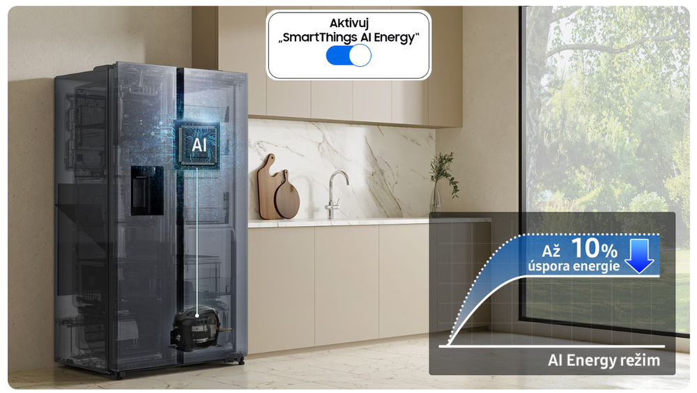 Americká chladnička Samsung RS70F65KETEO strieborná Infografika AI Energy