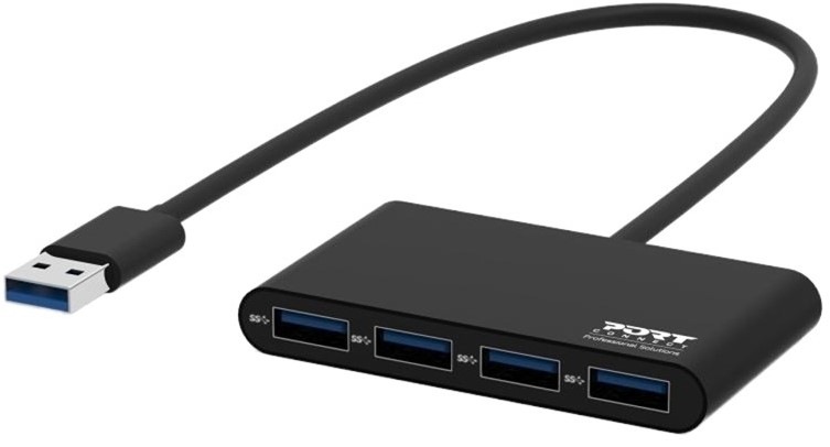 USB Hub PORT CONNECT USB-A, 4x USB 3.0 - čierny
