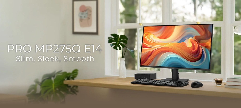 Monitor MSI PRO MP275Q E14 čierny Monitor MSI PRO MP275Q E14 v pracovnom priestore na stole
