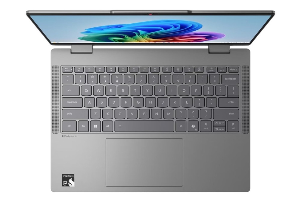 Notebook Lenovo IdeaPad 5 2-in-1 14Q8Y11 sivý Pohľad zhora na klávesnici notebooku Lenovo IdeaPad 5 2-in-1 14Q8Y11
