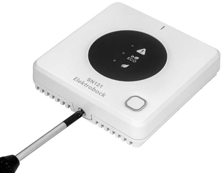 Čidlo Elektrobock kvality vzduchu SN121-AN biele Detail zapojenia čidla kvality vzduchu Elektrobock SN121-AN s prívodným vodičom