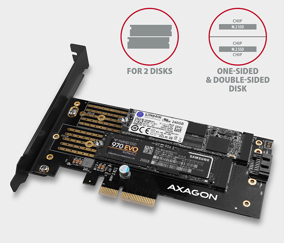 Radič Axagon PCEM2-D - M.2 NVMe M-key + SATA B-key slot Radič Axagon PCEM2-D - M.2 NVMe M-key + SATA B-key slot