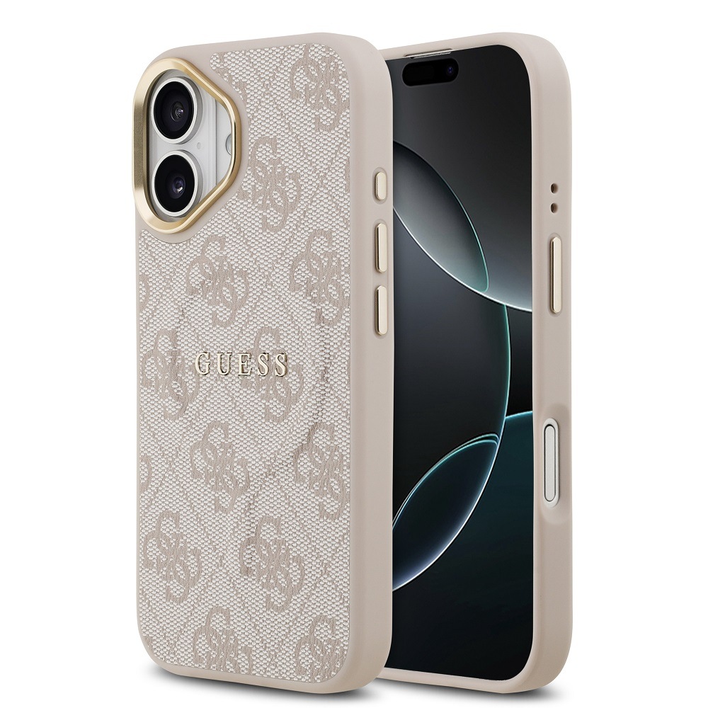 Kryt na mobil Guess PU Leather 4G Gold Frame MagSafe na Apple iPhone 17 ružový