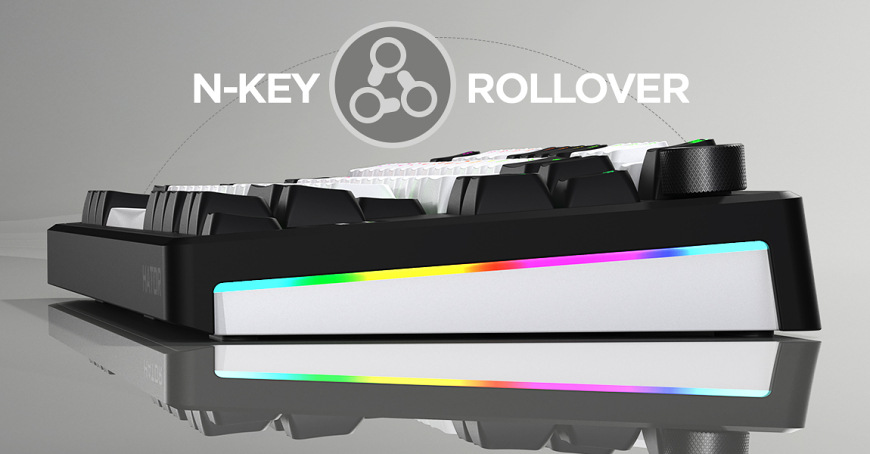 Klávesnica HATOR Skyfall 80 MAG ULTIMA 8K Wireless, US layout čierna/biela Bočné RGB osvetlenie HATOR Skyfall MAG Ultima 8K Wireless s grafikou N-Key Rollover