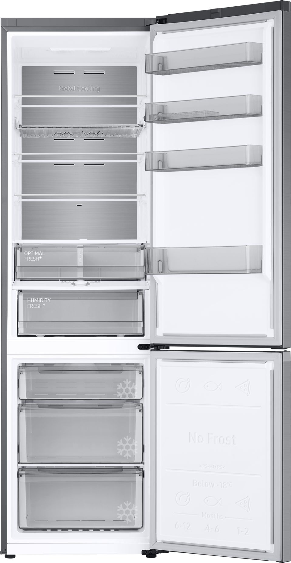 Chladnička s mrazničkou Samsung RB38C775CS9/EF nerez Strieborná chladnička Samsung RB38C775CS9/EF s dverami otvorenými dokorán