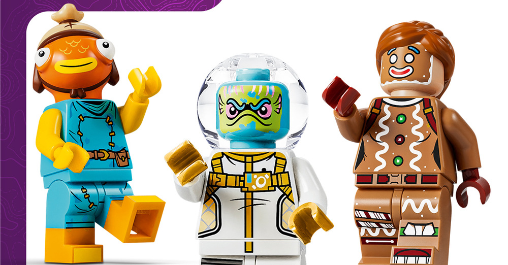 Stavebnica LEGO® Fortnite® 77080 Supply Drop Slurp Juice, vlna, banán a malinové semienka dopĺňajú model a pripomínajú predmety známe z videohry Fortnite.