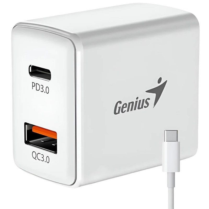 Nabíjačka do siete Genius PD-20ACP, 20W, 1x USB-C, 1x USB-A + kabel USB-C 1 m biela