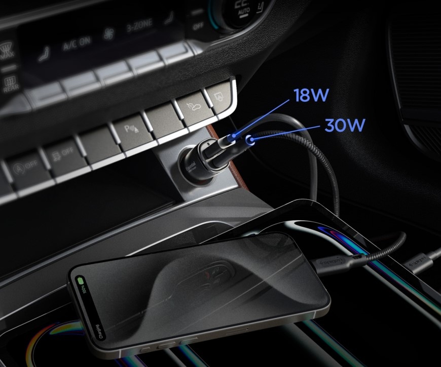 Adaptér do auta Spigen Essential 48W 1xUSB-C/1xUSB-A čierny Adaptér do auta Spigen Essential 48W 1xUSB-C/1xUSB-A - čierny