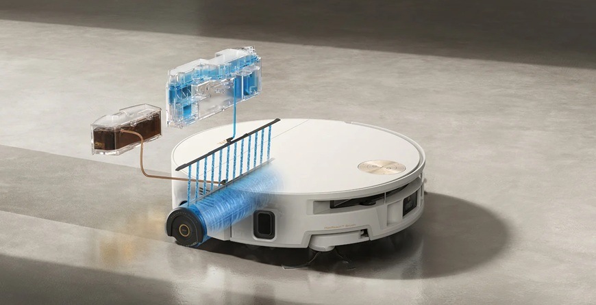 Robotický vysávač MOVA S70 Ultra Roller biely Detail obrázku vysávača so systémom HydroForce.